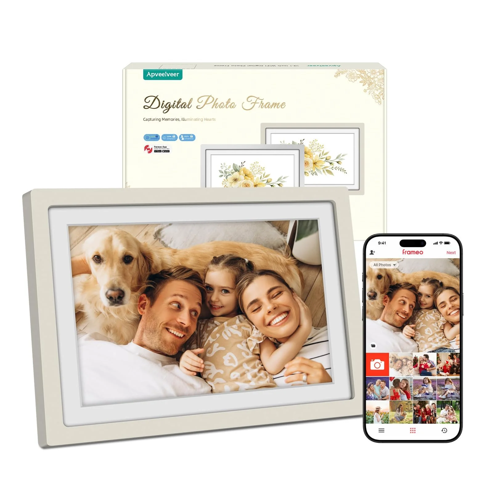 Цифровая фоторамка Apveelveer WiFi 10.1" 32 GB 1280 x 800 HD IPS Light Grey, фото №1