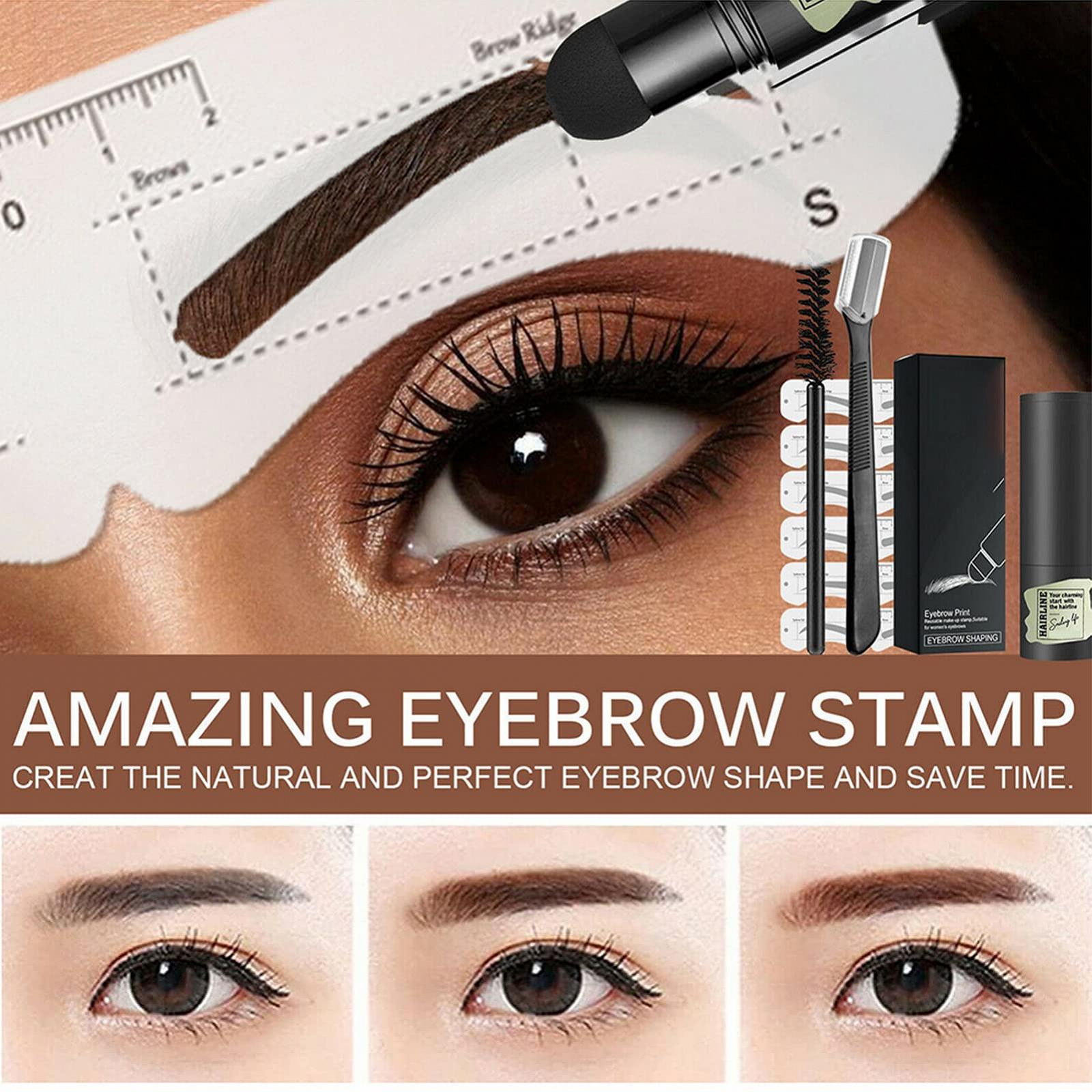 Набір для брів Stamp Eyebrow Shaping One Step Hairline Eyebrow Powder Kit Довготривала пудра для брів (Dark Brown), фото №4