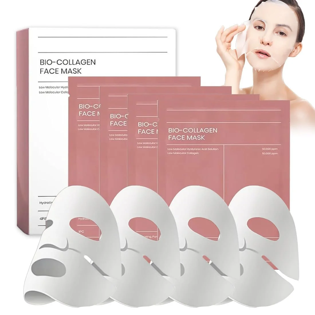 Маска Колагенова Organic Korean, Набір 4 шт, Маска для Обличчя Нічна, Зволожуюча, для жінок (1 набір), фото №1