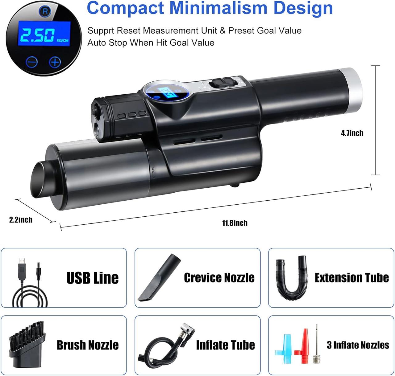 Пылесос автомобильный 4 в 1 Vacuum USB 120 Вт Мощный с компрессором для авто LY-8018, фото №5