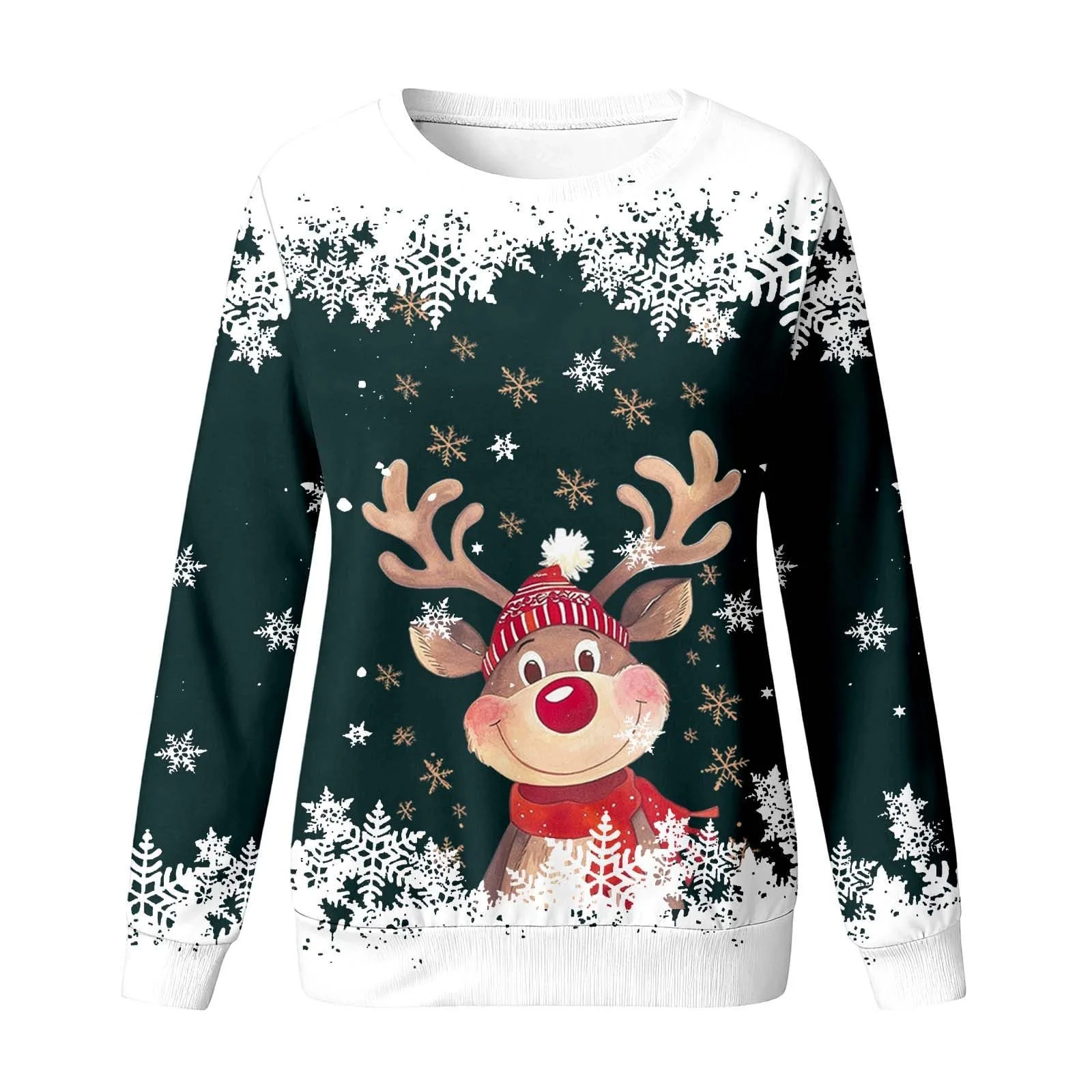 Костюм на Рождество для девочек, свитшот с круглым вырезом, мультяшным оленем, длинными рукавами (2 года, 14 лет), фото №2
