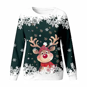 Костюм на Рождество для девочек, свитшот с круглым вырезом, мультяшным оленем, длинными рукавами (2 года, 14 лет) synthetic.ua - Фото 1