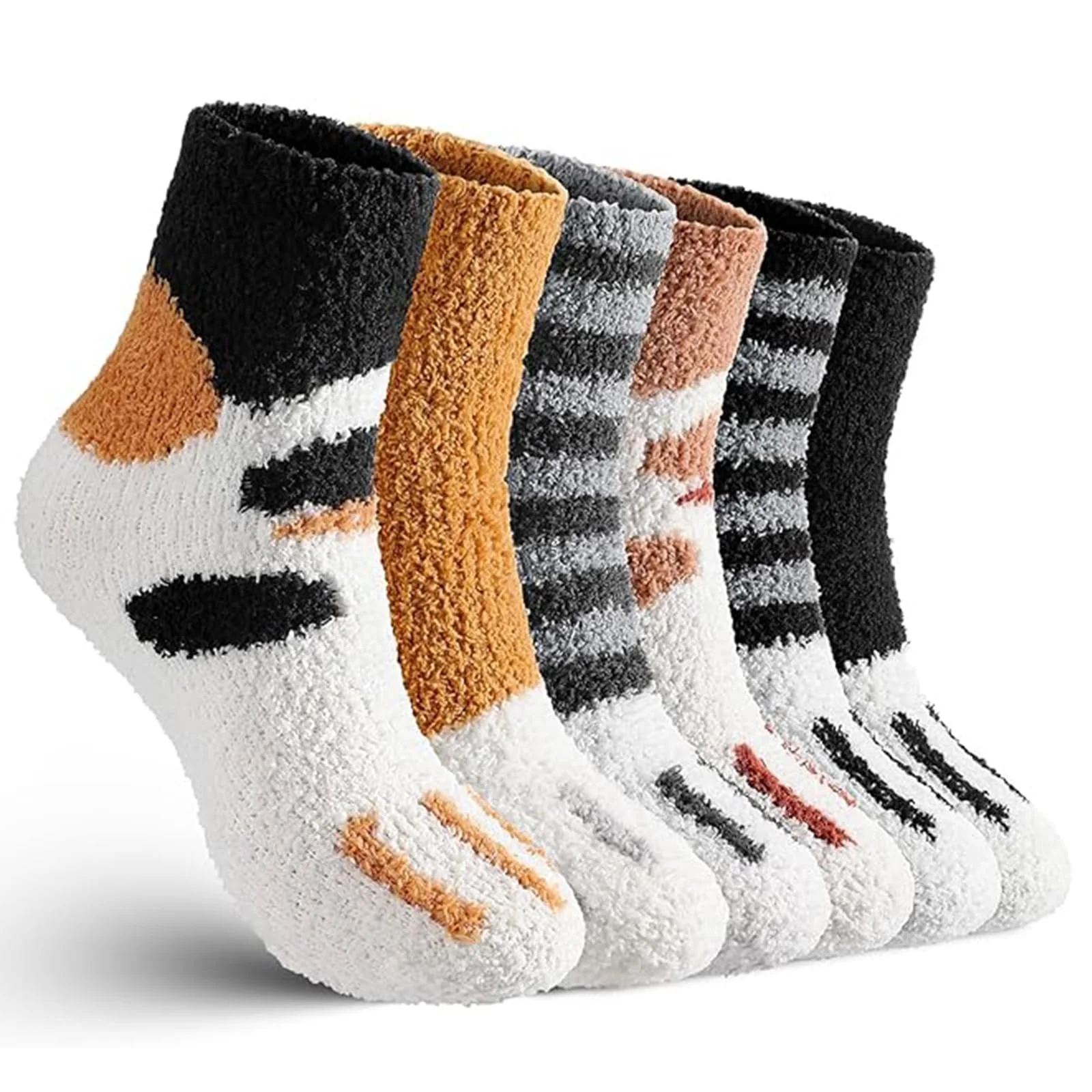 Пушистые носки для женщин (6 пар) с дизайном котов. Размер 36-42, фото №1