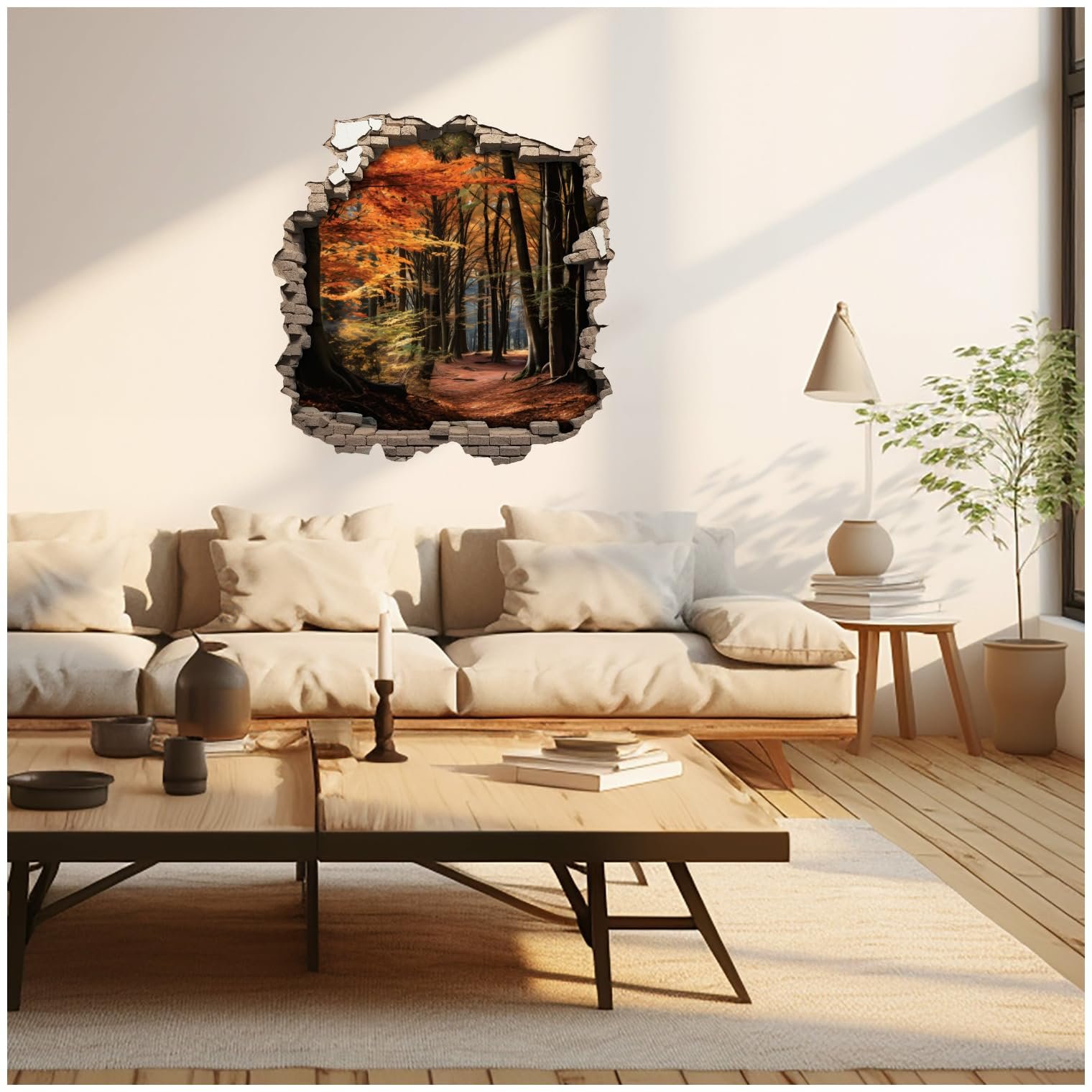 Наклейка на стіну Samunshi Wall Crack with Forest Walk in Autumn 70 x 70 см Різнокольорова, фото №2 Наклейка на стіну Samunshi Wall Crack with Forest Walk in Autumn 70 x 70 см Різнокольорова, фото №2