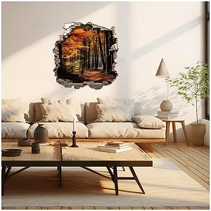 Наклейка на стіну Samunshi Wall Crack with Forest Walk in Autumn 70 x 70 см Різнокольорова synthetic.ua - Фото 1