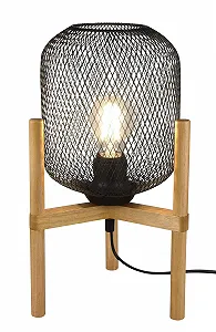 Настільна лампа Reality Leuchten Calimero R50561032 Метал Дерево E27 Матова чорна - Фото 1