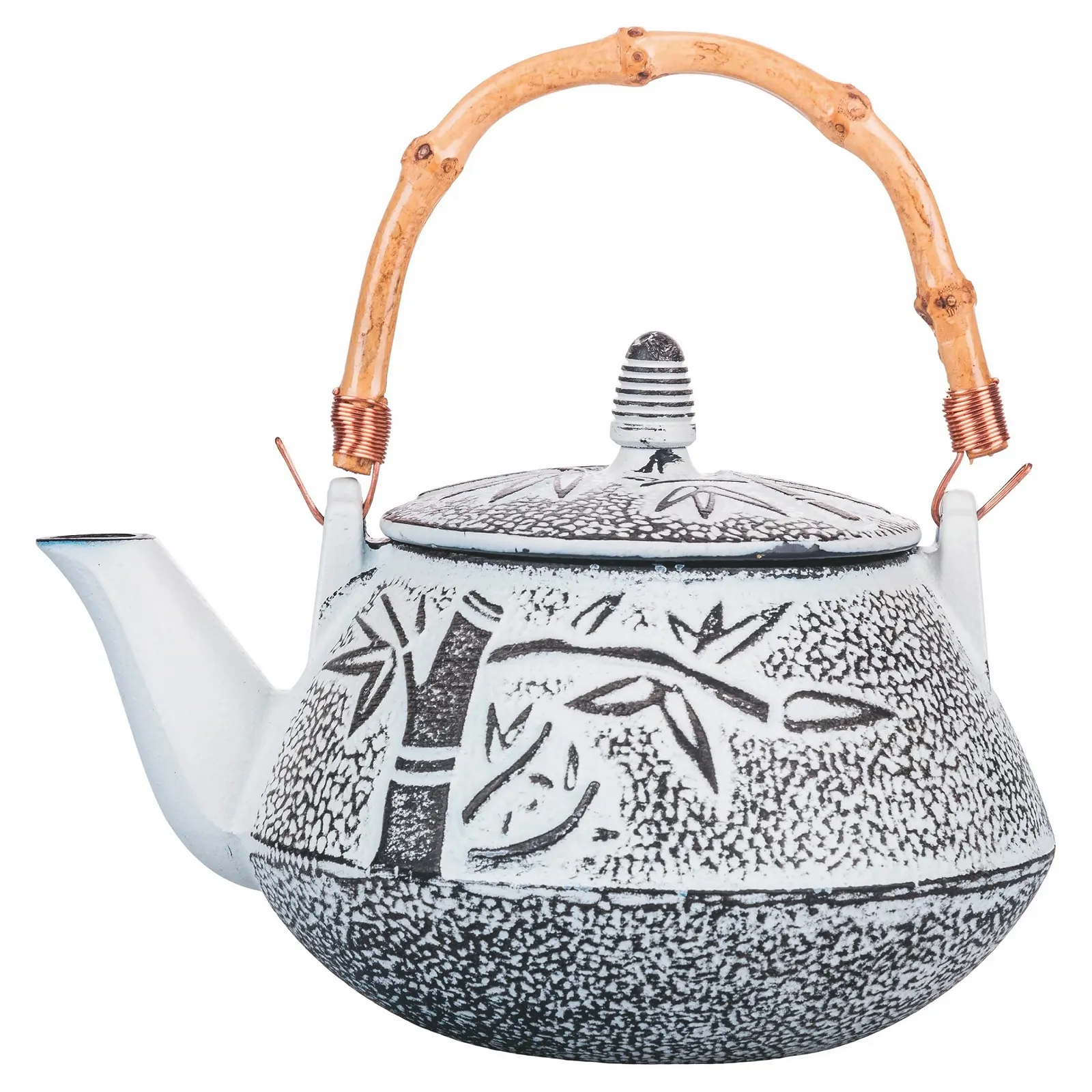 Чайник-заварник Чавунний Bamboo Handle з фільтром з нержавіючої сталі 800 мл Білий, фото №2