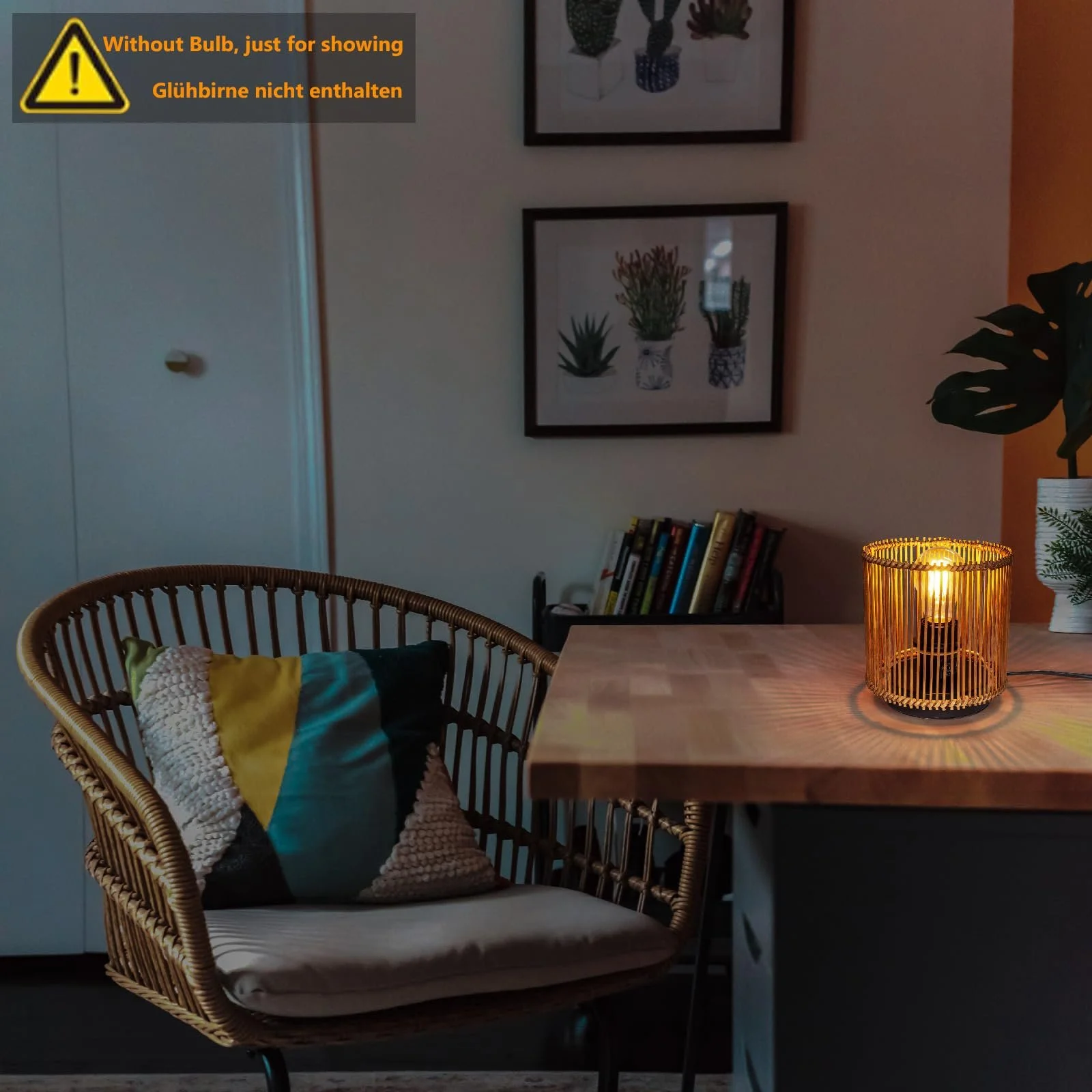 Настільна лампа Boho Retro Метал/Дерево Ротанг Коричнева, фото №4