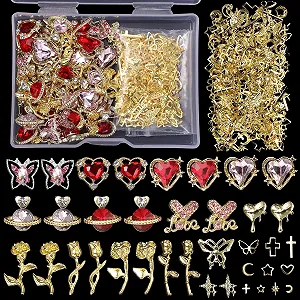Украшения для ногтей Сердце, Роза, Бабочка, Бриллиант, Золотой, 320 шт - Фото 1