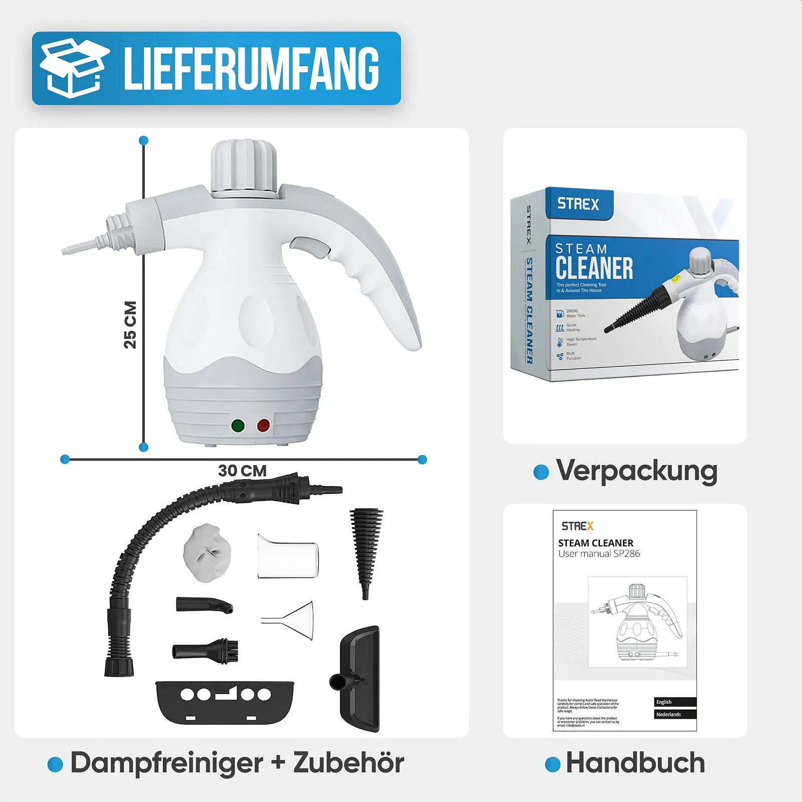 Пароочисник Strex 1200 W 4 бар портативний All-in-One, фото №9