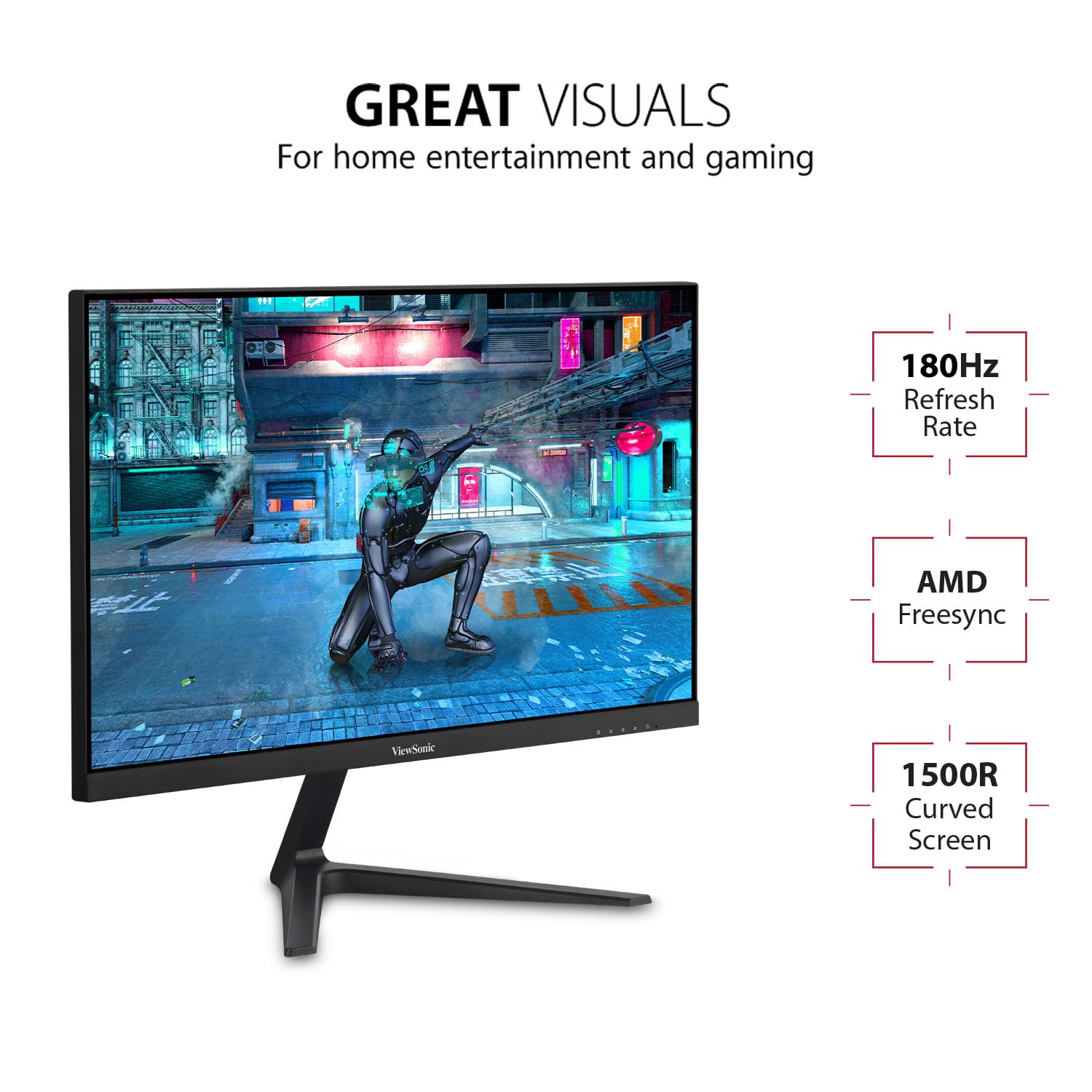 Монітор Viewsonic VX2418C 60.5 см (24 Дюйми) Ігровий, Curved, Full HD, FreeSync Premium, 1мс, 165Гц, HDMI, DP, Speaker Чорний, фото №2