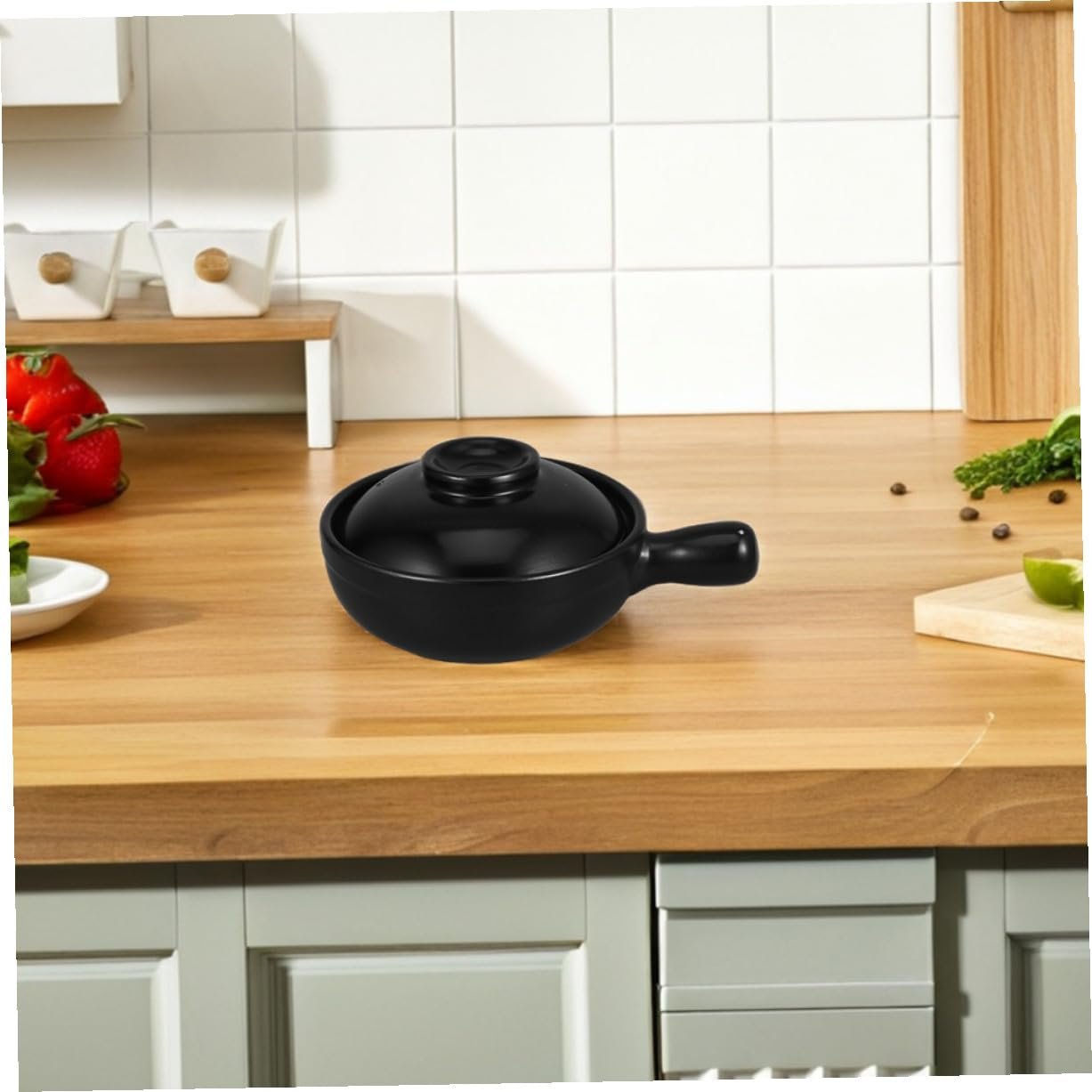 Горшок глиняный ручной работы универсальный с крышкой для риса и супа китайский стиль, фото №3