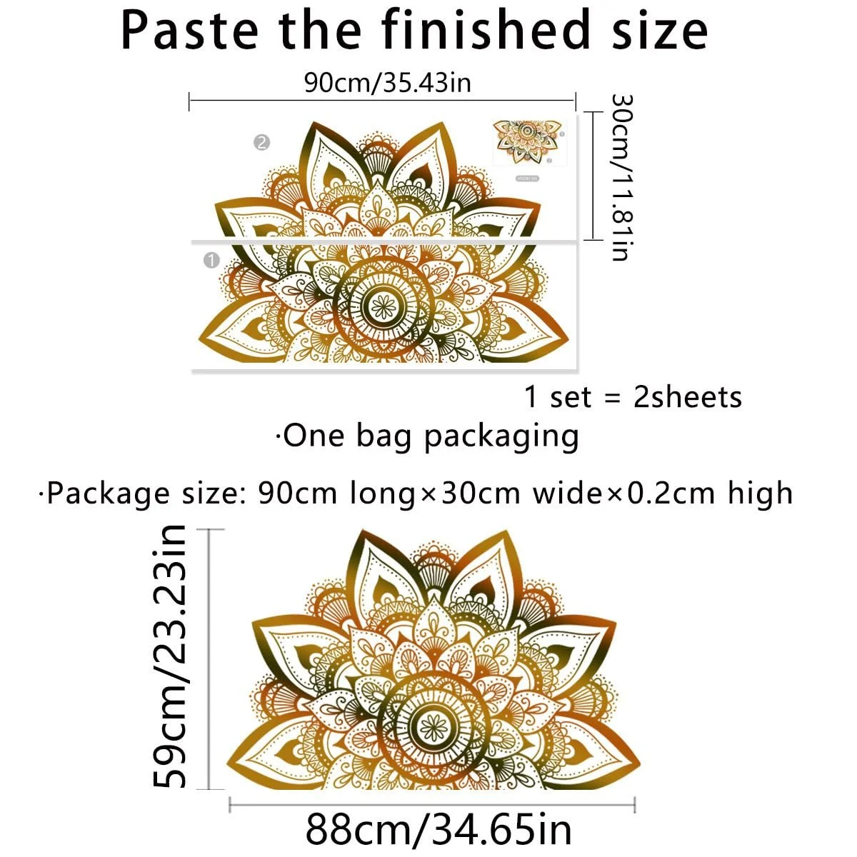 Наклейка на стіну Runtoo Mandala Large Gold Boho Flowers Золотиста, фото №4
