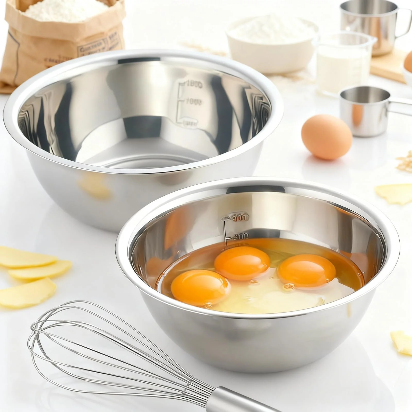 Набір мисок для змішування Stainless Steel 5 предметів 0.58 л/0.9 л/1.6 л/2 л/2.6 л Сталевий, фото №4