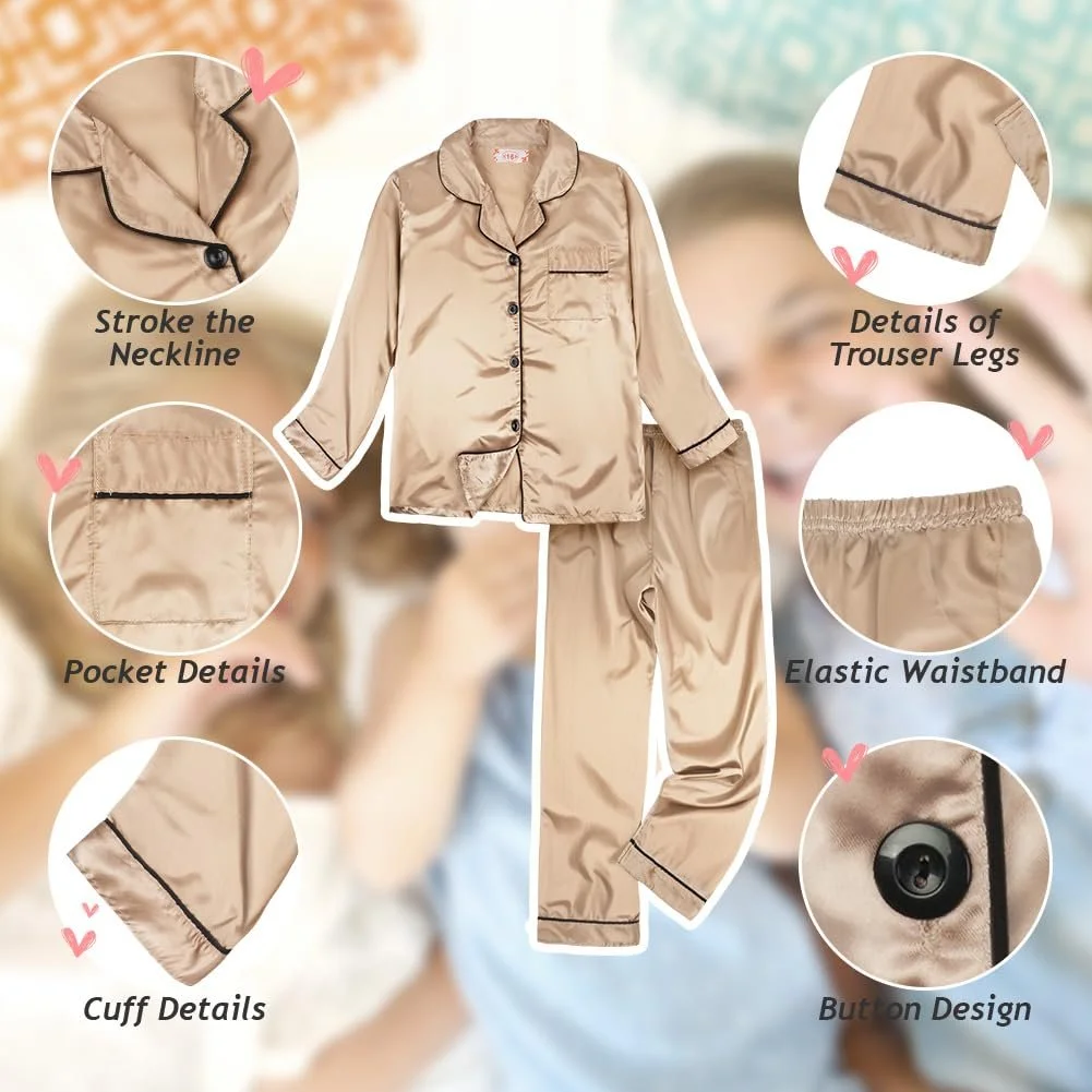 Пижама ACWOO для девочек, атлас, длинный рукав, комплект из двух предметов, фото №3