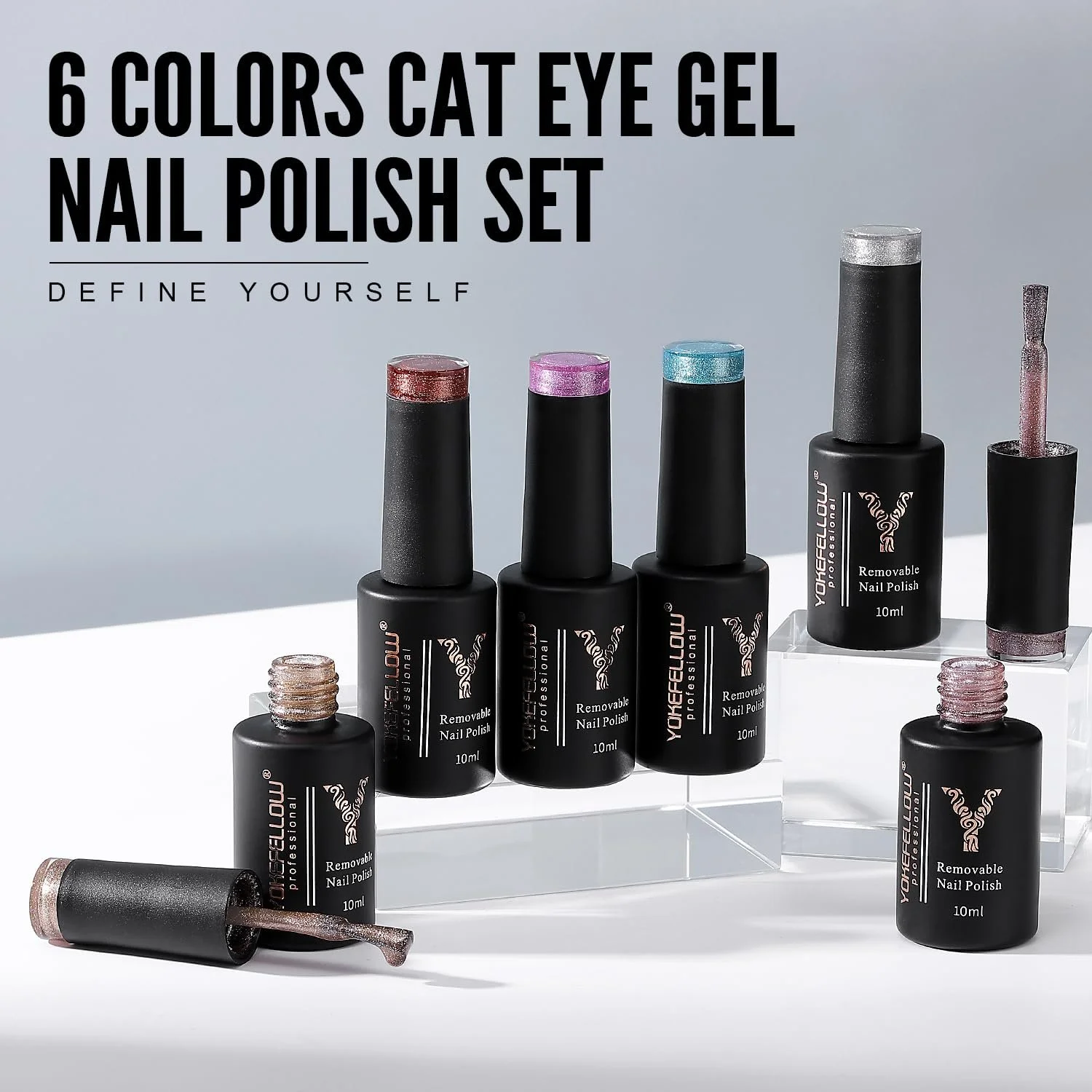 Гель-лак YOKEFELLOW Magnetic 9D Holographic Sequins Cat Eyes Soak Off UV/LED, 10 мл, 6 цветов, фото №8