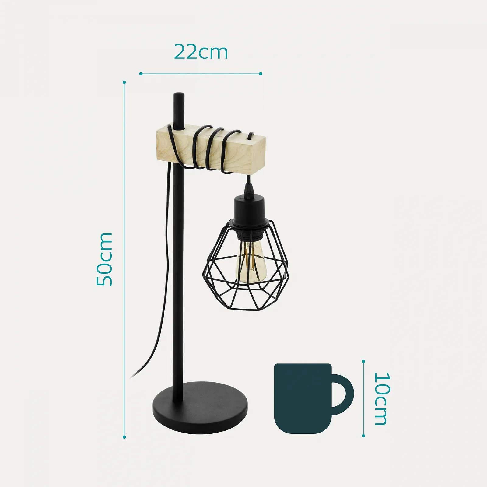 Настільна лампа EGLO Townshend 5 Сталь Дерево Чорний Коричневий E27, фото №7