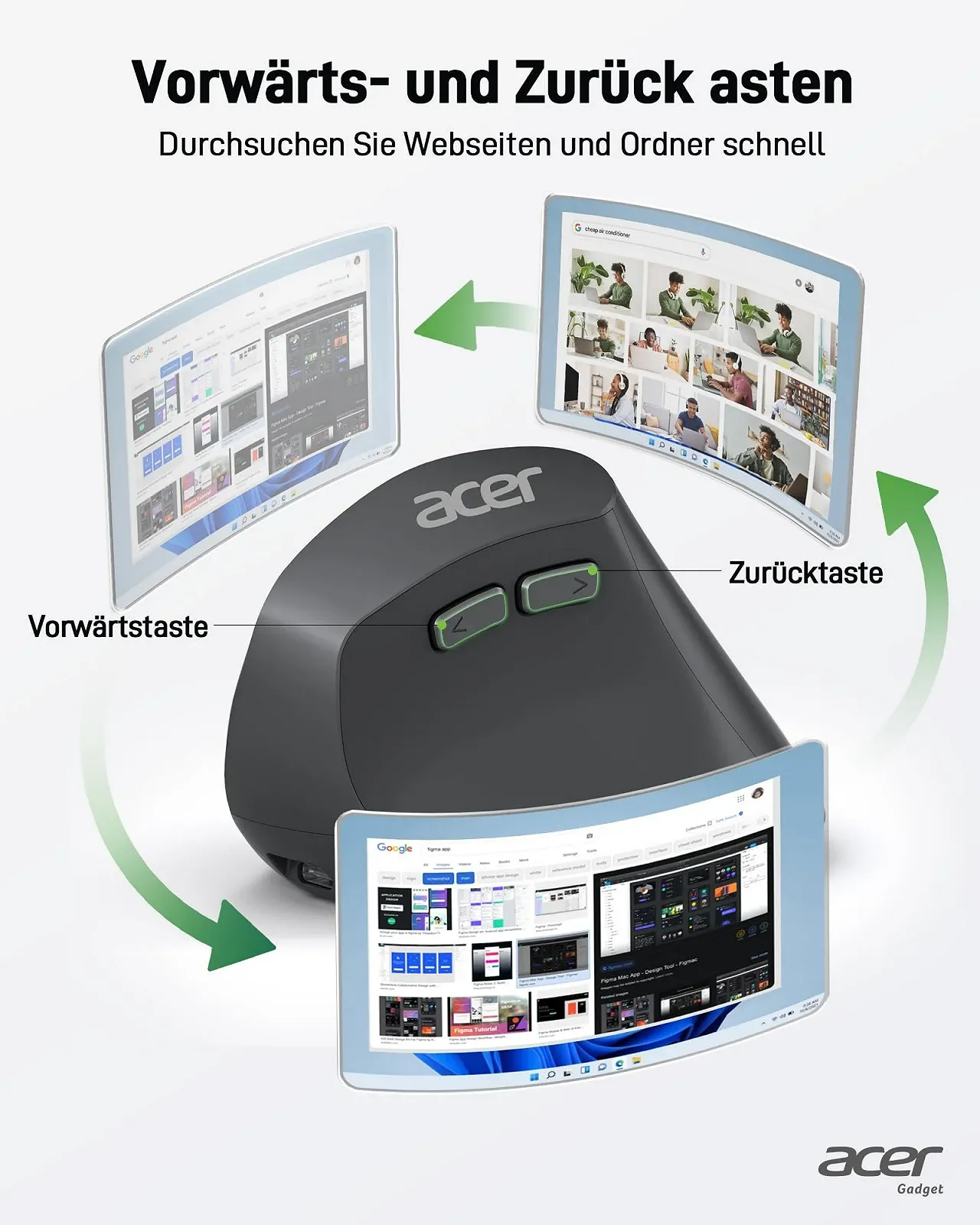 Мышь Acer Беспроводная, Перезаряжаемая 2.4 GHz Вертикальная с 3 DPI, 6 Кнопками, фото №4