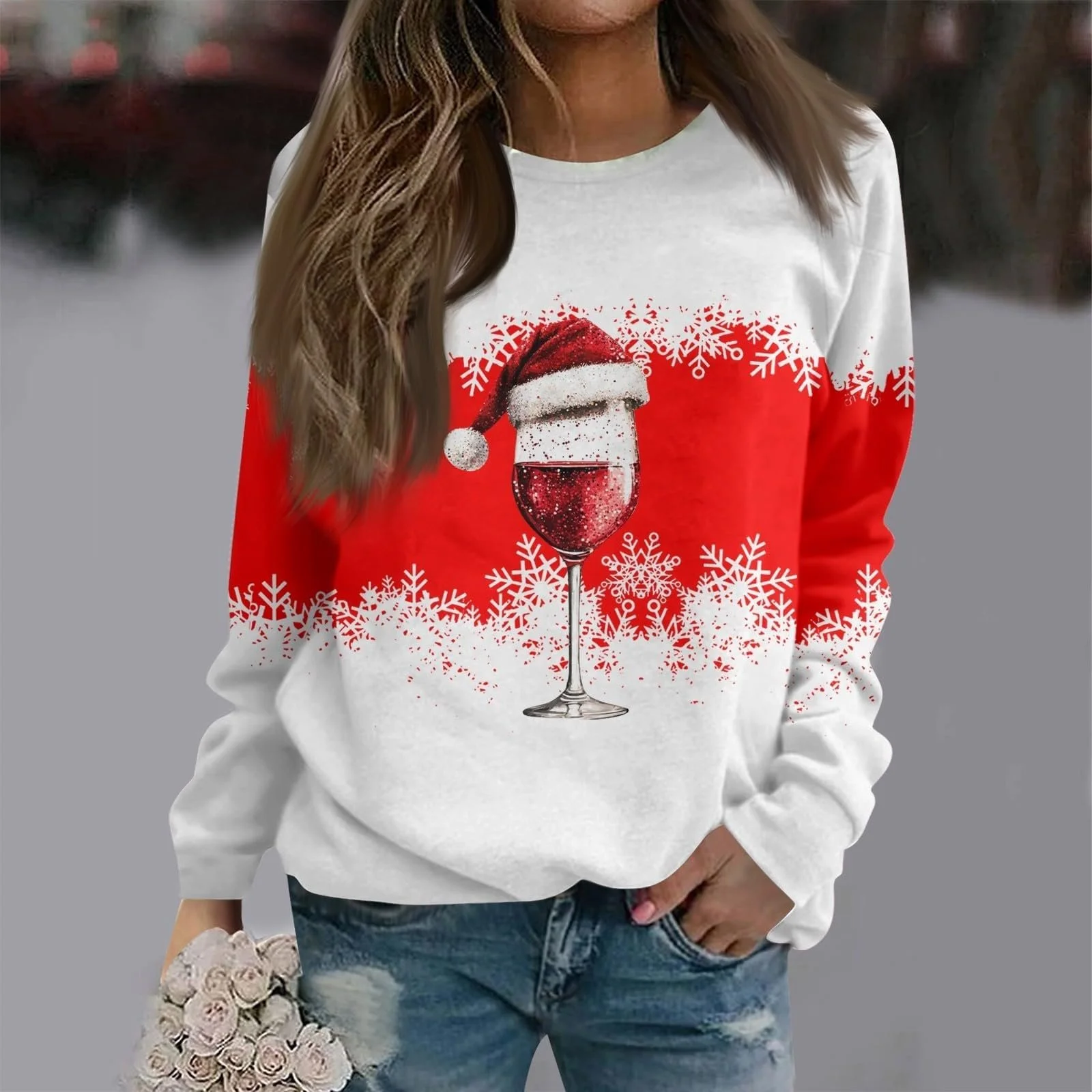 Женский Пуловер с Длинным Рукавом Рождественская Футболка Женская Осенняя Туника с Длинным Рукавом Рождественский Зимний Рабочий Свитшот с Круглым Вырезом, фото №4