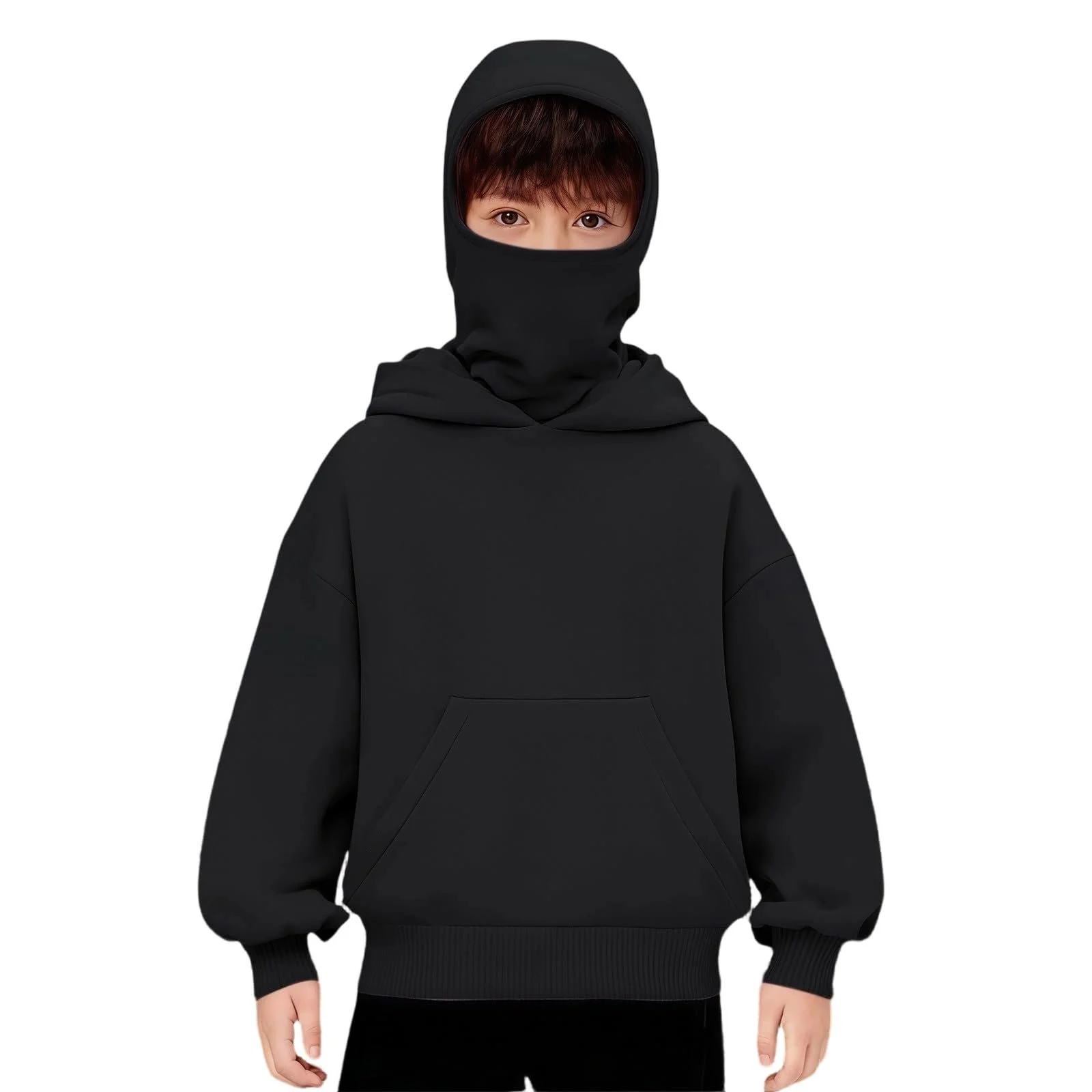Балаклава Худи Xs Унисекс Детская Балаклава для Мальчиков и Девочек на Молнии с Маской для Лица Легкая Куртка Толстовки с Длинным Рукавом Ninja Худи на Молнии Однотонная Основная Теплая Объемная, фото №1