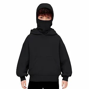 Балаклава Худи Xs Унисекс Детская Балаклава для Мальчиков и Девочек на Молнии с Маской для Лица Легкая Куртка Толстовки с Длинным Рукавом Ninja Худи на Молнии Однотонная Основная Теплая Объемная - Фото 1