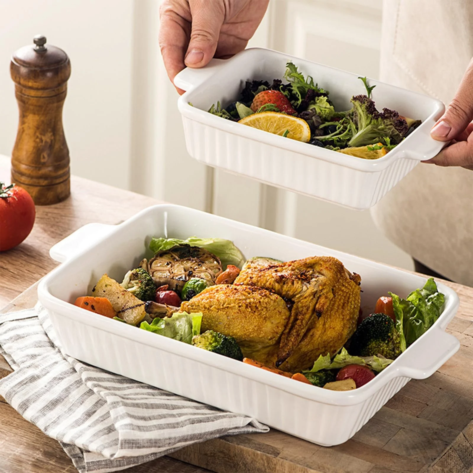 Форма для запекания Керамическая Большая с ручкой Белая, фото №5 Форма для запекания Керамическая Большая с ручкой Белая, фото №5