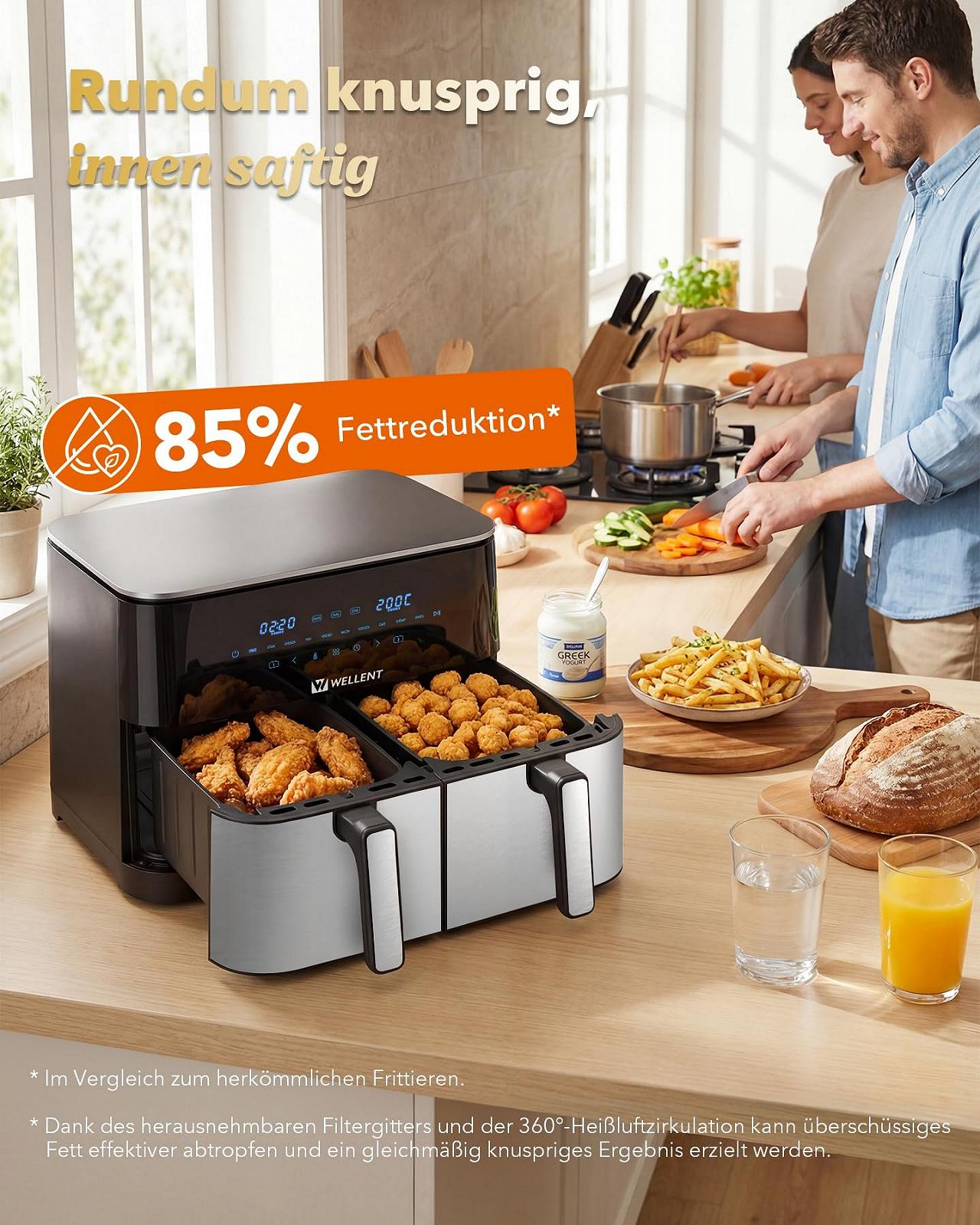 Аэрогриль WELLENT 11 л 2 камеры (4+7 л) 2600 Вт 10-в-1 Match & Sync Сенсорный экран, фото №9