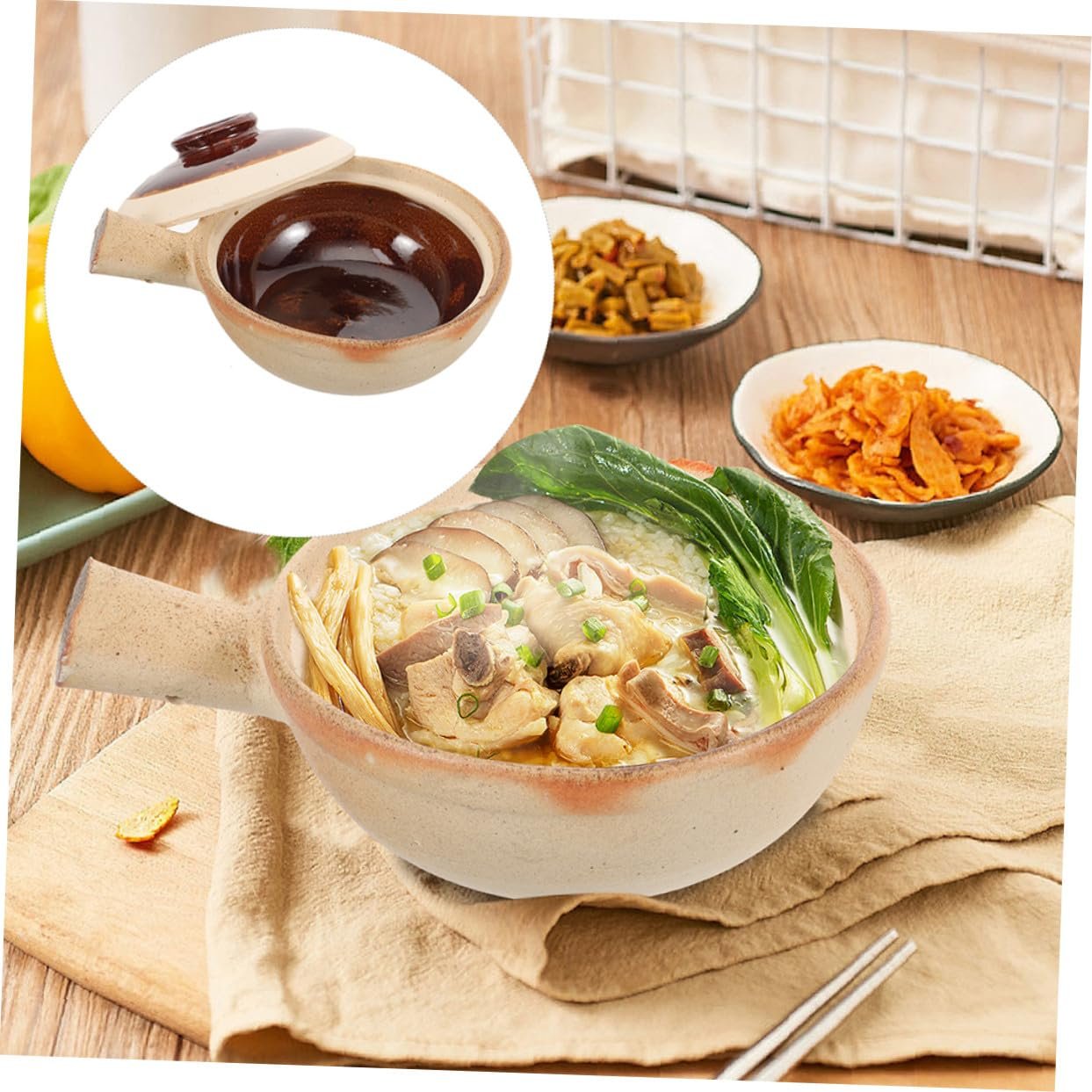 Кастрюля BESTYASH керамическая термостойкая с крышкой и ручками, фото №2