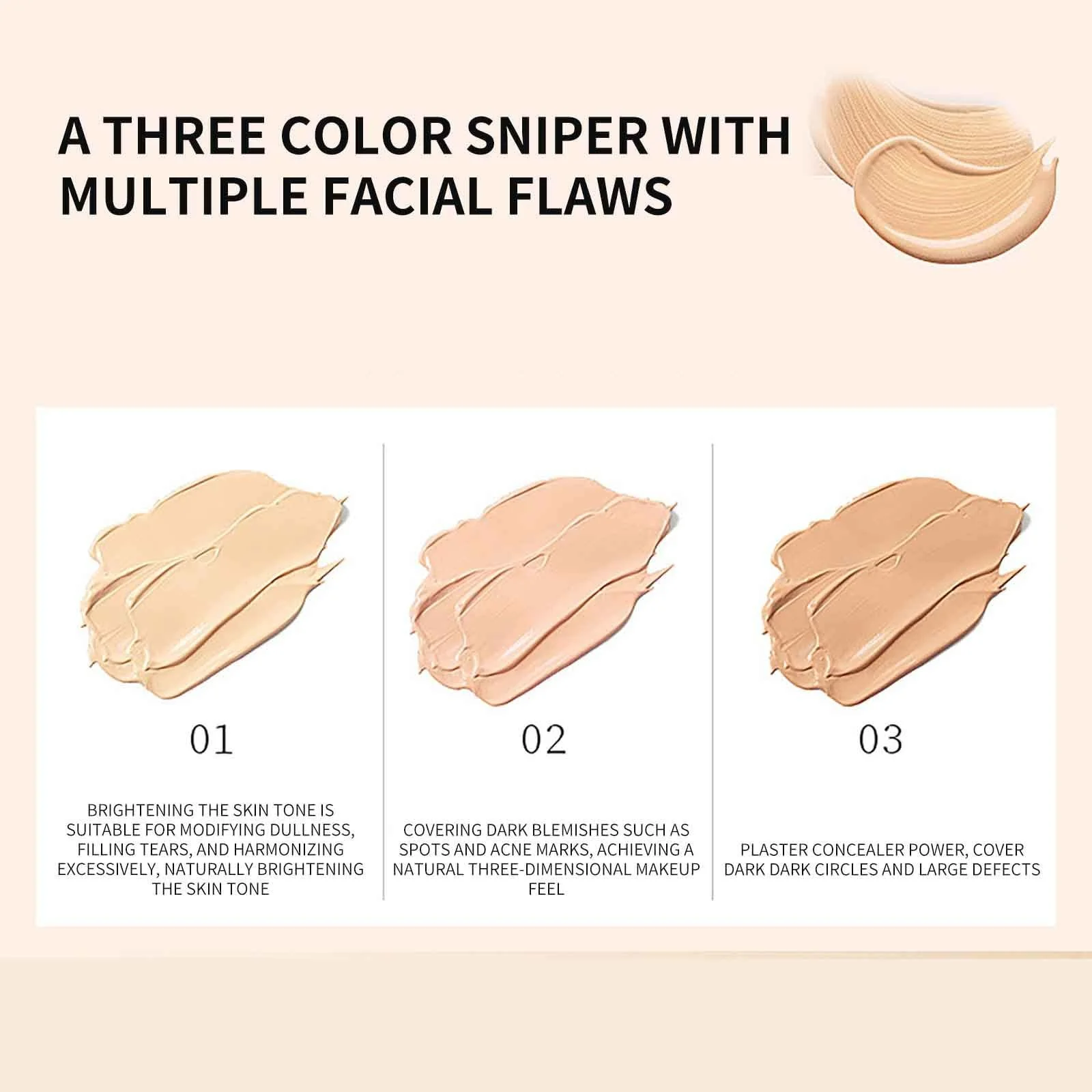 Палетка консилеров TFTI Tri-Colour, кремовый консилер, индивидуальное смешивание, корректирует и скрывает темные круги, недостатки, водостойкий, долговременный, контурирование и осветление 3 в 1 (2 штуки), фото №5