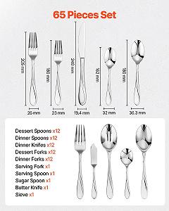 Набор столовых приборов VEVOR на 12 персон, 65 предметов из пищевой нержавеющей стали synthetic.ua - Фото 1