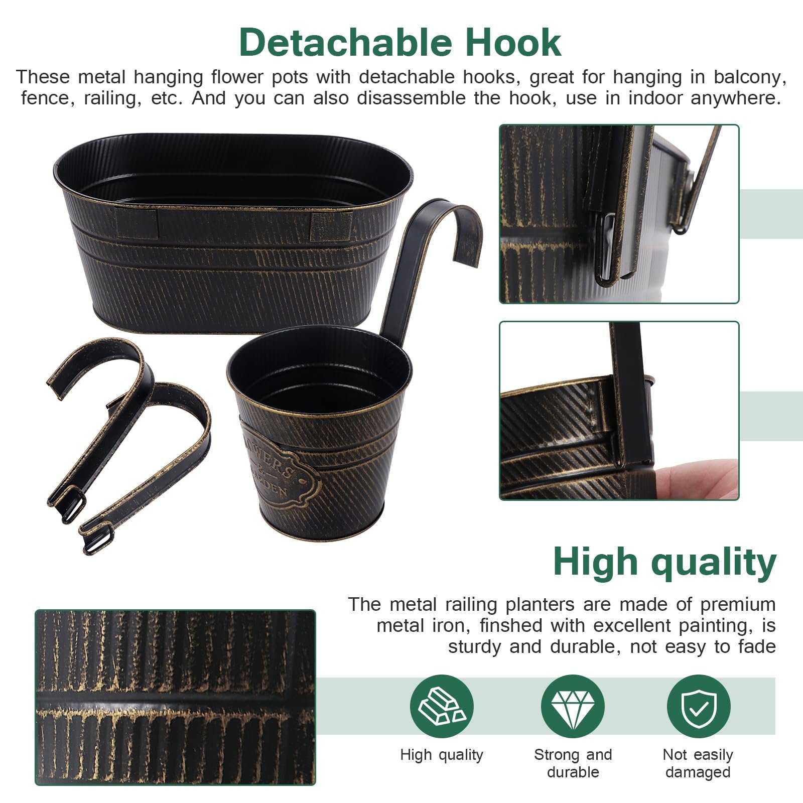 Набір підвісних металевих квіткових горщиків 3 шт. Залізо, фото №4