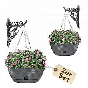 Підвісний квітковий горщик GarPet ротанг 30 x 23 см 2 шт Антрацит - Фото 1
