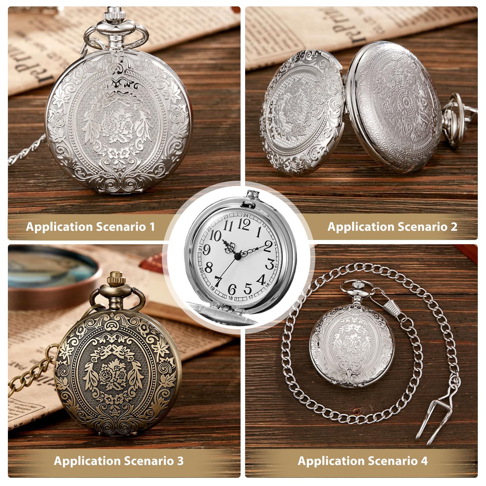 Кишеньковий годинник Vegena Vintage Pack of 2 Quartz Unisex Білий, Зелений, фото №7