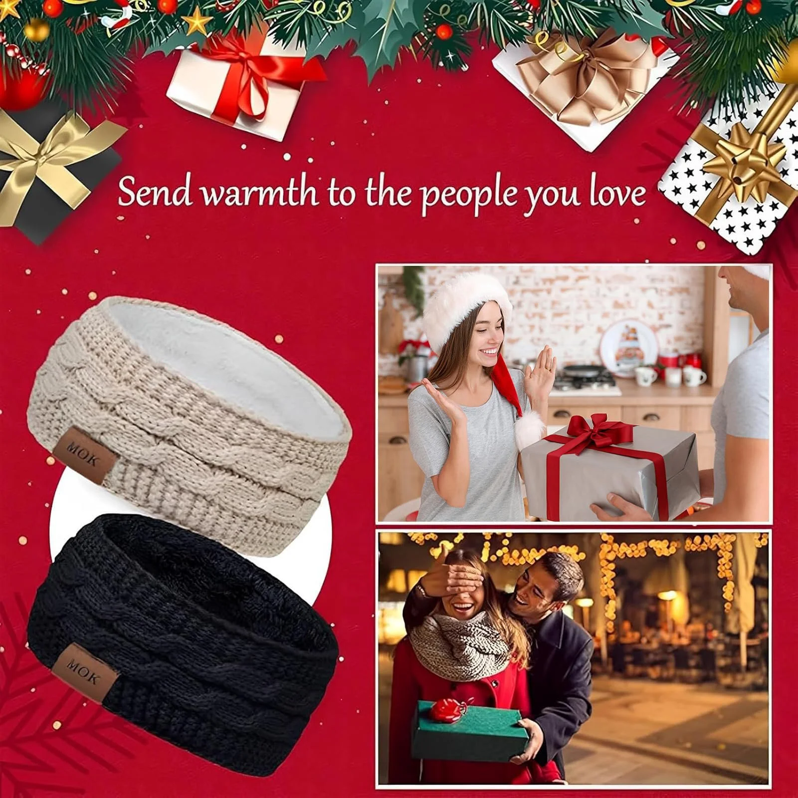 В'язана Пов'язка на Голову Жіноча Зимова Чорний + Бежевий, фото №7