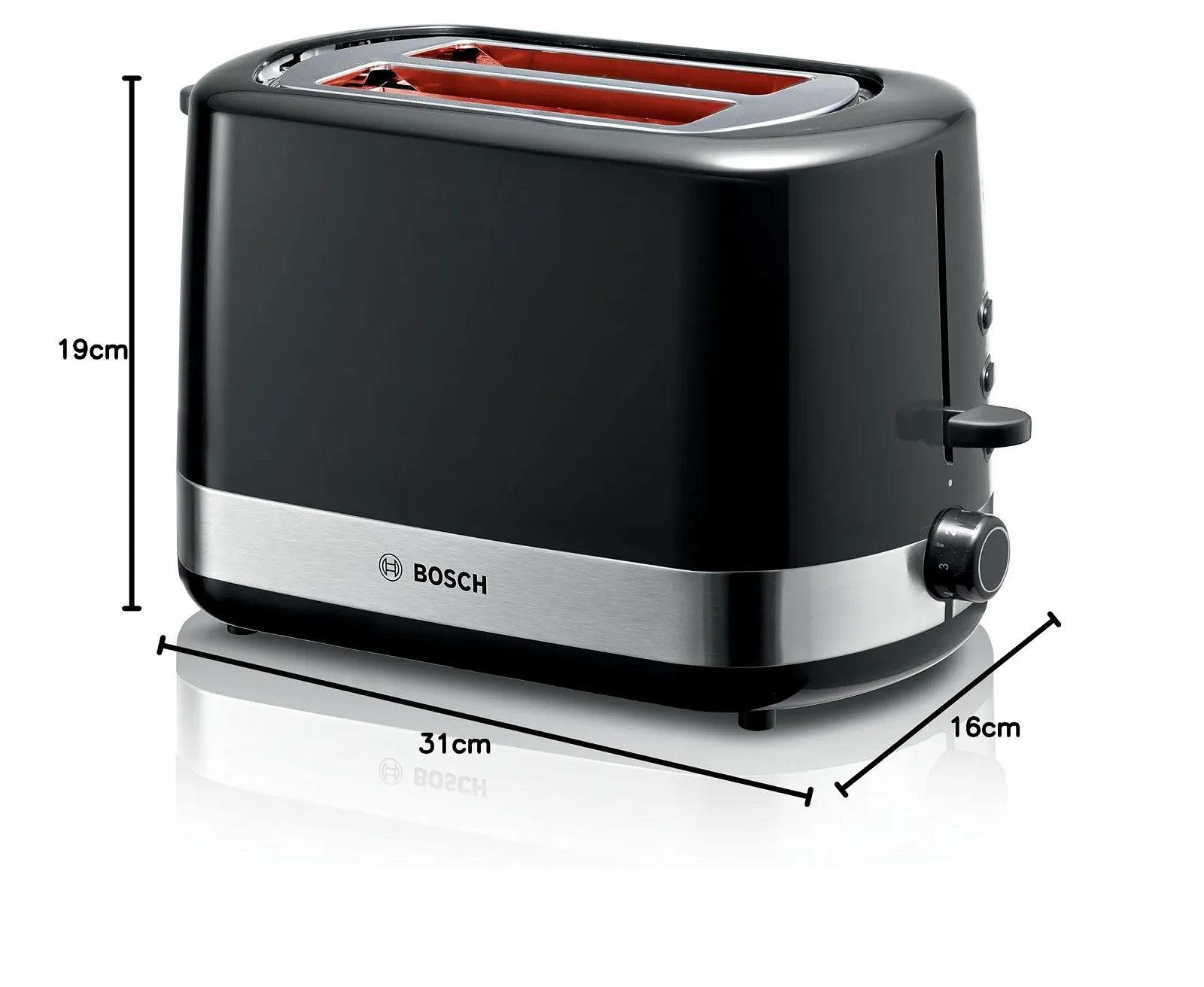 Тостер Bosch Compact TAT6A513, Вбудована насадка для булочок, з автоматичним вимкненням, з функцією розморожування, ідеально підходить для 2 скибочок тосту, функція підйому, центрування хліба, 800 Вт, нержавіюча сталь/чорний, фото №4 Тостер Bosch Compact TAT6A513, Вбудована насадка для булочок, з автоматичним вимкненням, з функцією розморожування, ідеально підходить для 2 скибочок тосту, функція підйому, центрування хліба, 800 Вт, нержавіюча сталь/чорний, фото №4