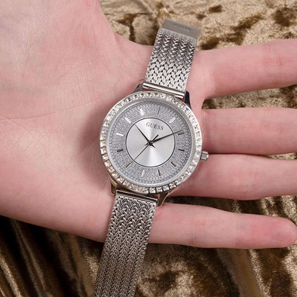 Часы наручные Guess серебристые сетчатые аналоговые, фото №8