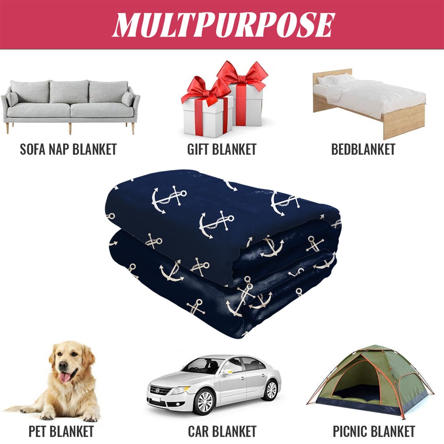 Одеяло YISUMEI 150 x 200 см Мягкое Фланелевое Одеяло Мягкий Флис Синий Якорь, фото №5 Одеяло YISUMEI 150 x 200 см Мягкое Фланелевое Одеяло Мягкий Флис Синий Якорь, фото №5