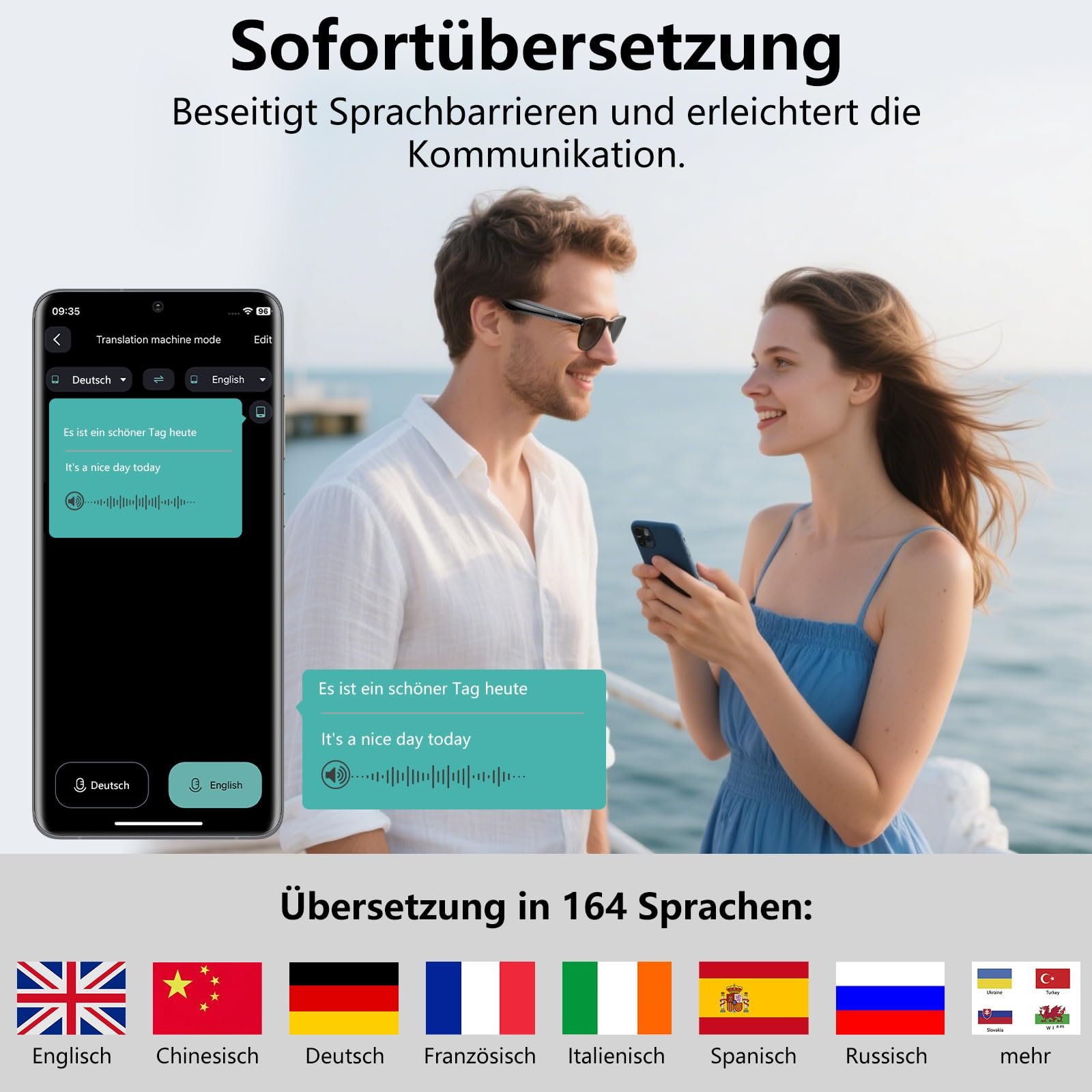Умные очки с AI переводом Bluetooth солнцезащитные очки с голосовым управлением HiFi аудио UV400 163 языка, фото №4