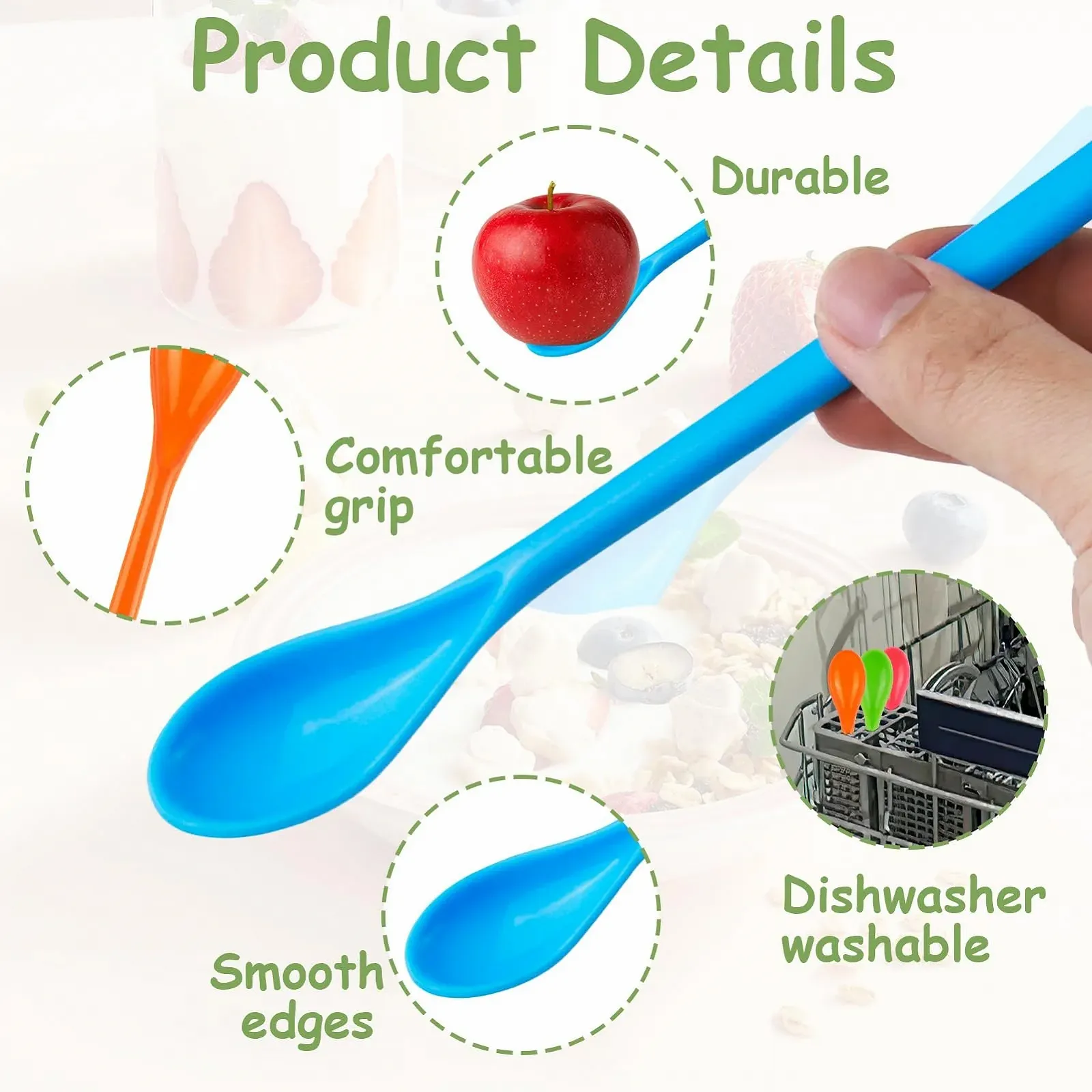 Набір 10 пластикових ложок для яєць, 18.5 см, кольорові, фото №3