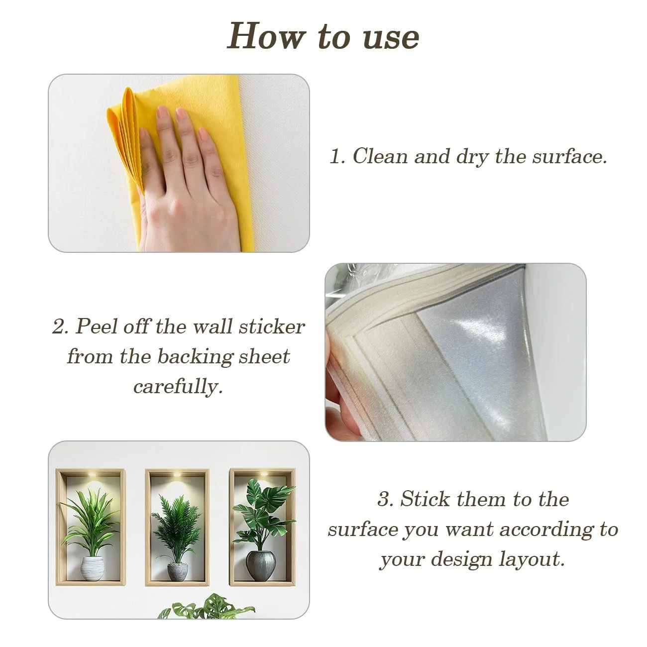 3D наклейки на стіну Вазони з рослинами Набір 3 шт 35 x 20 см, фото №6 3D наклейки на стіну Вазони з рослинами Набір 3 шт 35 x 20 см, фото №6