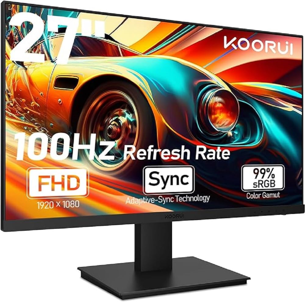 Монитор KOORUI 27 дюймов игровой с встроенными динамиками 100Hz 1080p безрамочный HDMI черный, фото №1