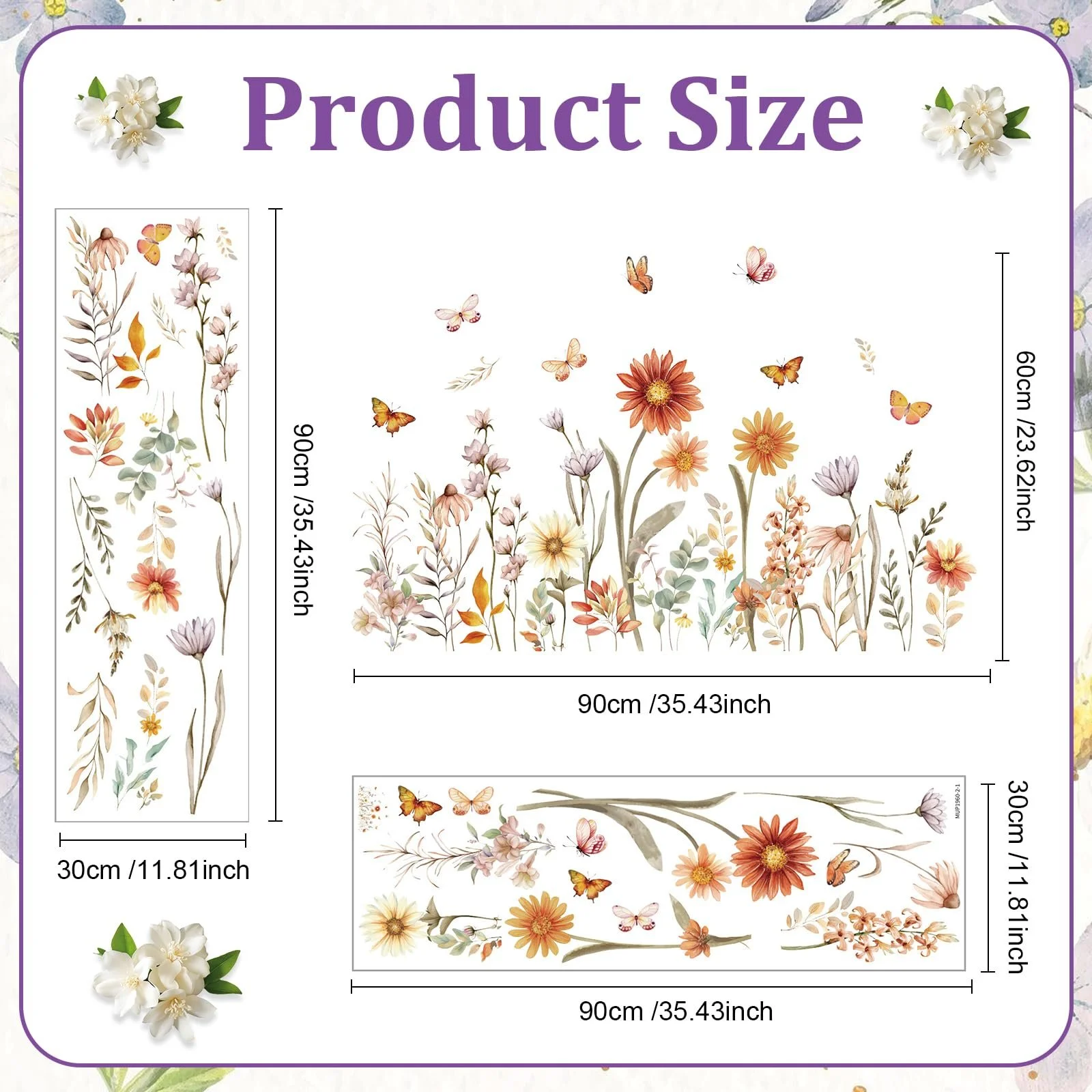 Наклейка на стіну Flowers Boho Autumn Flowers Butterflies 90 x 30 см, фото №2