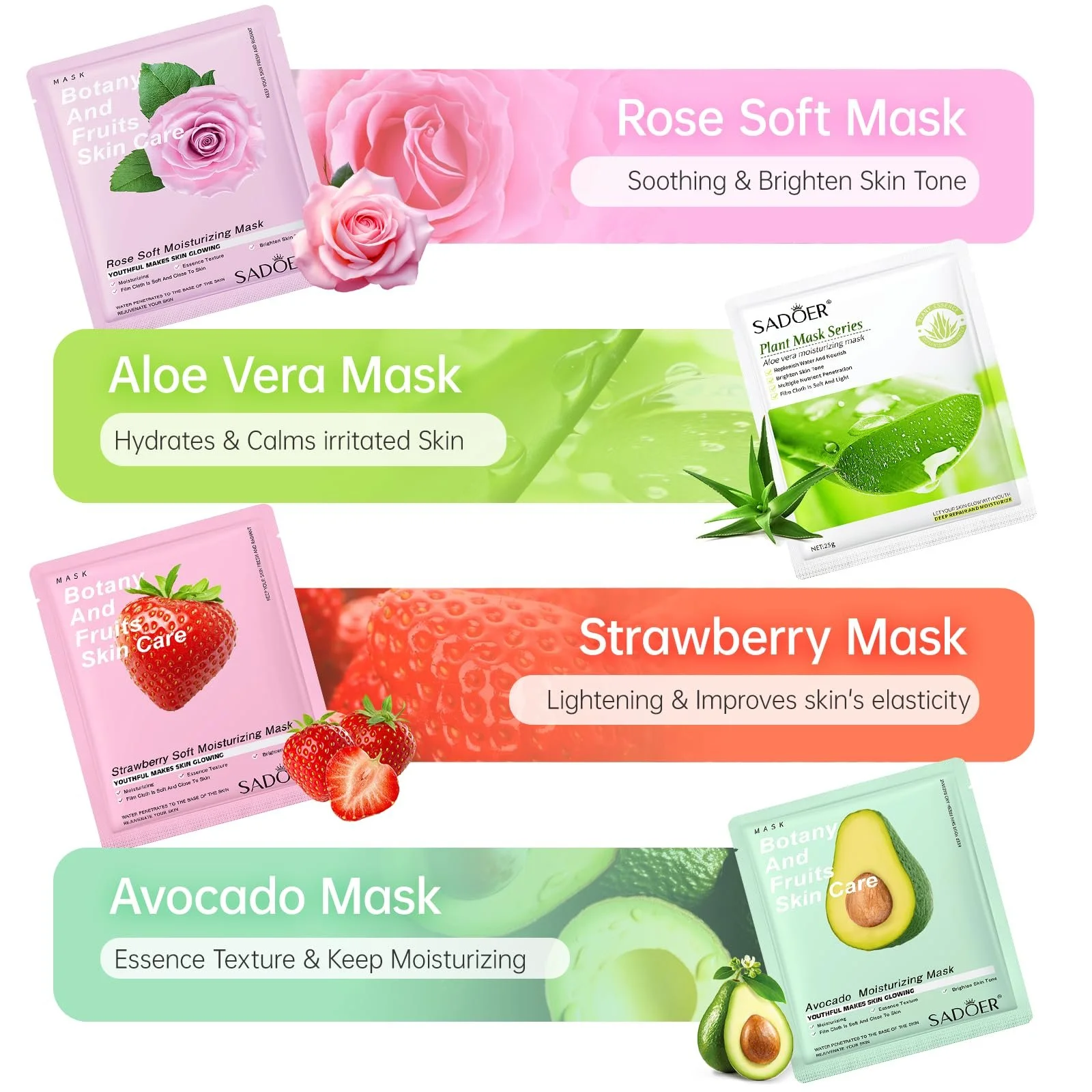 Маска для лица Набор для ухода за кожей (Упаковка 8+2) Тканевая маска для лица с коллагеном для всех типов кожи, Увлажняющие маски для лица Подарки для женщин, Мужчин, Девушек для вечеринки Spa Уход за кожей, фото №3