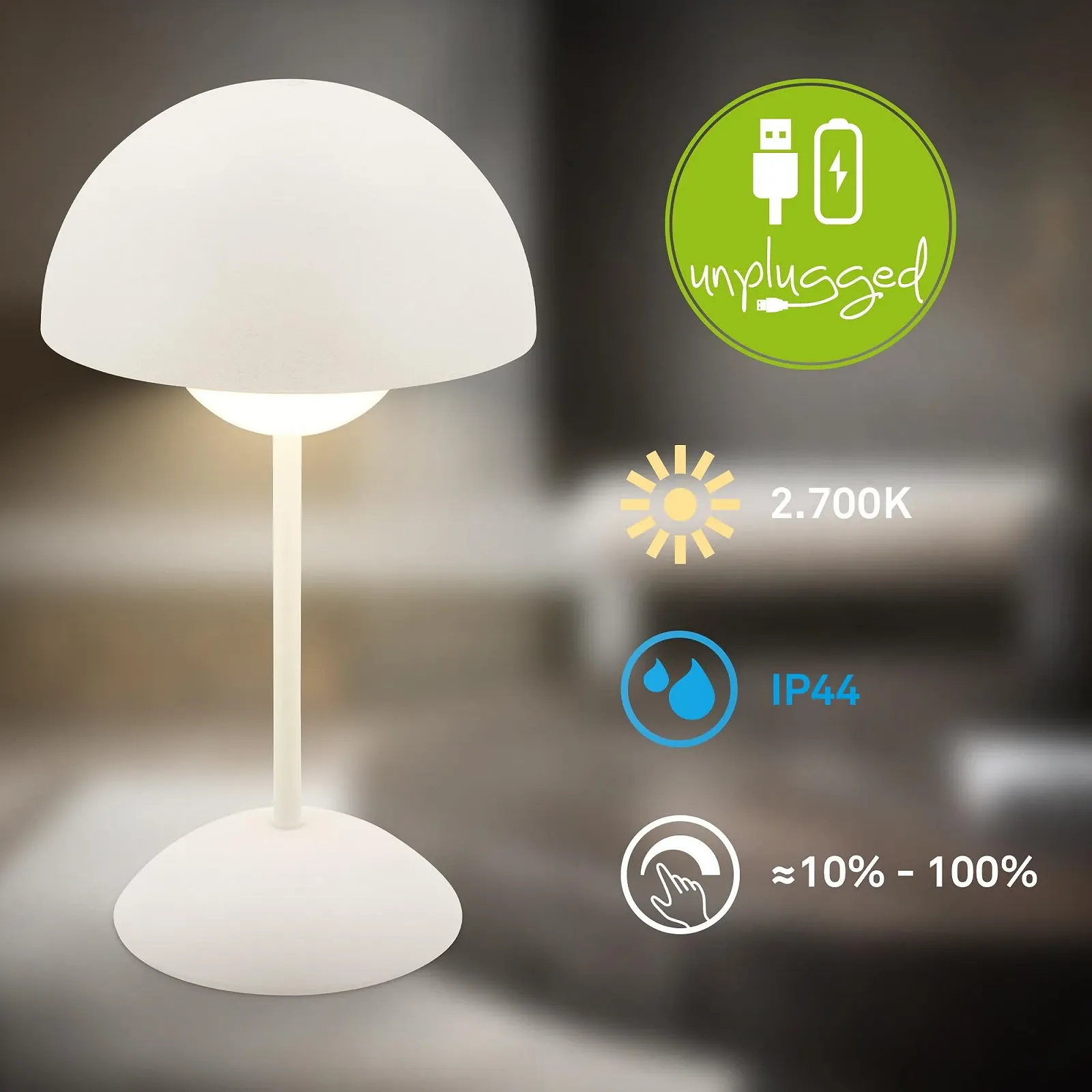 Настольная лампа BRILONER LED аккумуляторная IP44 сенсорная 16 x 29 см Античный белый, фото №2