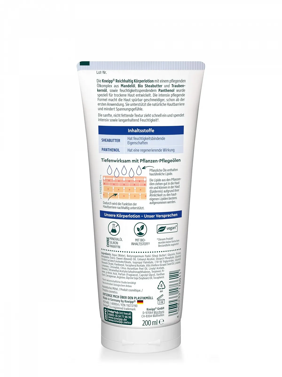 Лосьйон для тіла Kneipp Rich для сухої шкіри з органічною олією ши - швидко вбирається, 200 мл, фото №2