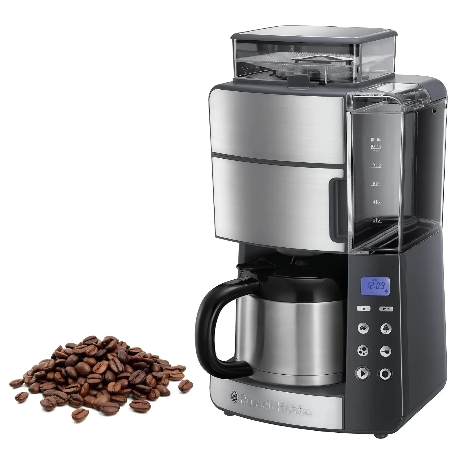 Кофемашина с кофемолкой Russell Hobbs Grind & Brew 25620-56, 10 чашек, цифровой программируемый таймер, 3 уровня помола, 1000 Вт, фото №1 Кофемашина с кофемолкой Russell Hobbs Grind & Brew 25620-56, 10 чашек, цифровой программируемый таймер, 3 уровня помола, 1000 Вт, фото №1