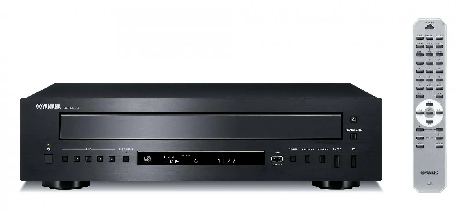 CD-програвач Yamaha CD-C603 5-дисковий CD-чейнджер для різних форматів з переднім USB-портом для цифрового відтворення та дистанційним керуванням Чорний, фото №2
