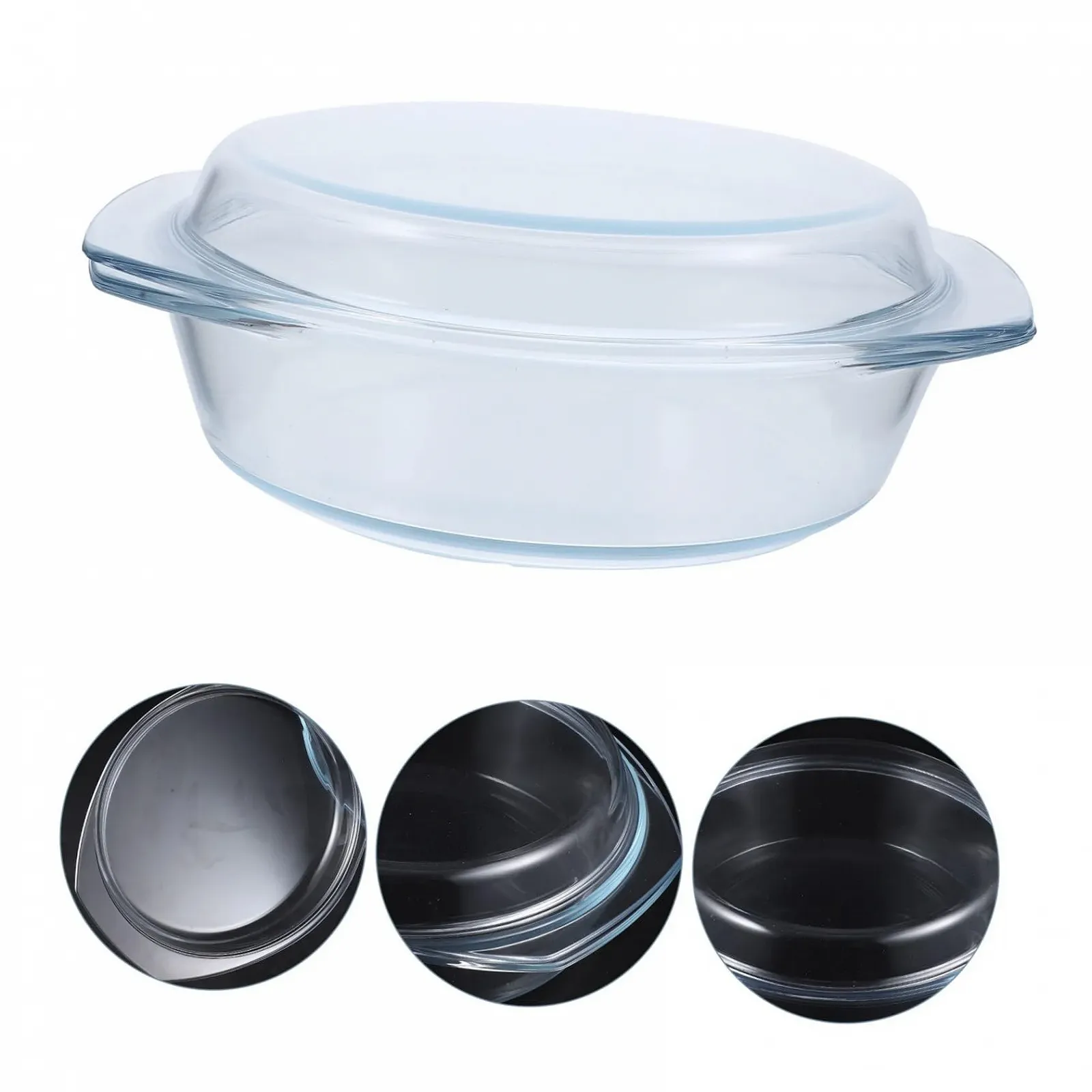 Кастрюля-кесероль Стеклянная круглая с крышкой термостойкая прозрачная, фото №6