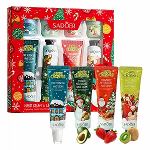 Набор для рождественского ухода 8 штук, 4 x Мини-крем для рук, 4 x Уход для губ, Увлажняющие небольшие рождественские подарки для коллег, Небольшие подарки для офиса и Адвент-календарь 2025 для женщин - Фото 1