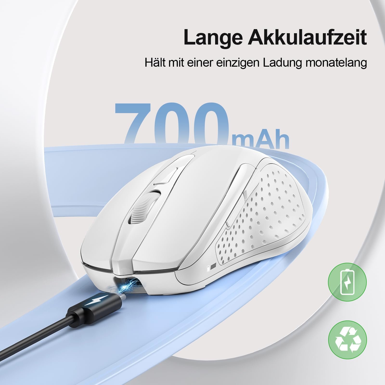 Мышь TECKNET Беспроводная Перезаряжаемая 4800 DPI 2.4GHz Оптическая 6 Кнопок Белая, фото №2